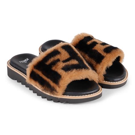 faux fendi slides|fendi shearling slide sandals.